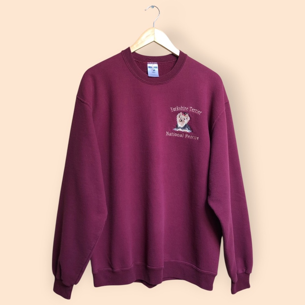 Vintage 90s Y2K Embroidered Yorkshire Terrier National Rescue Dog Sweatshirt L